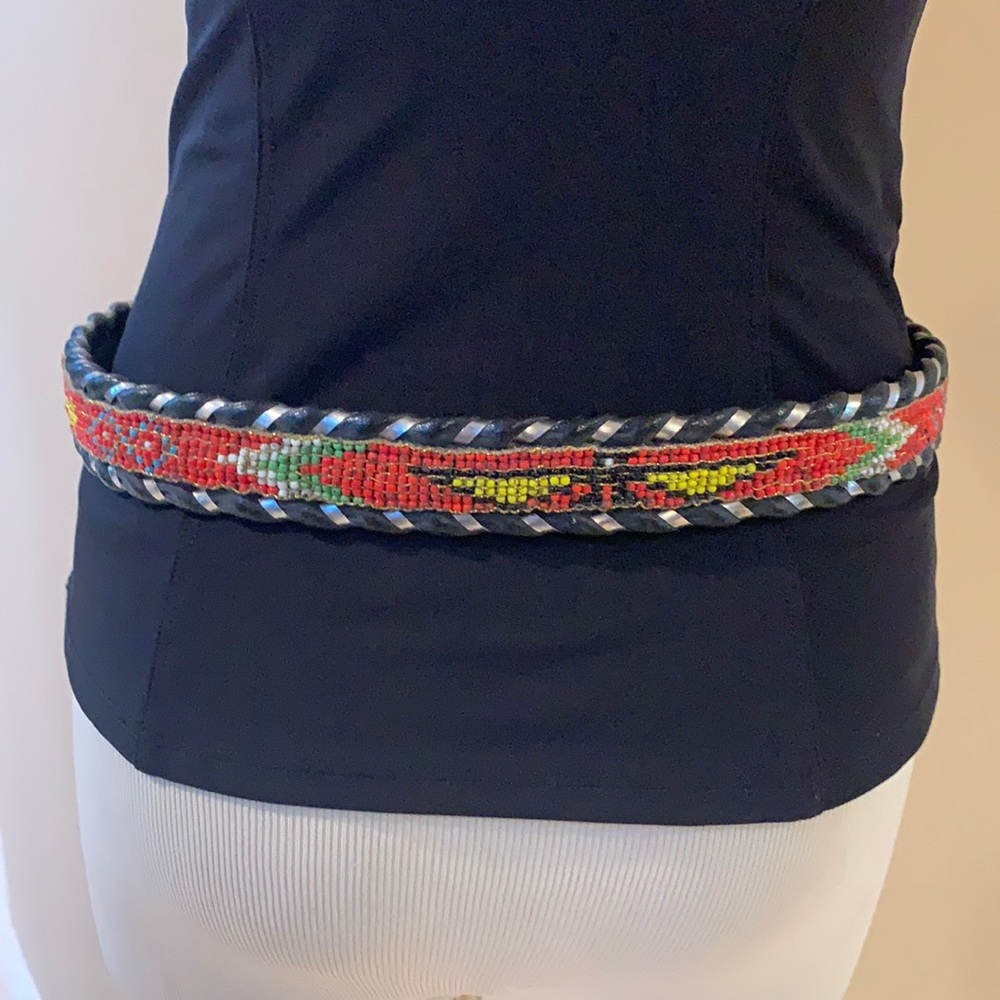 Al Beres USA Vintage Western Leather Bead & Silver Belt. 30